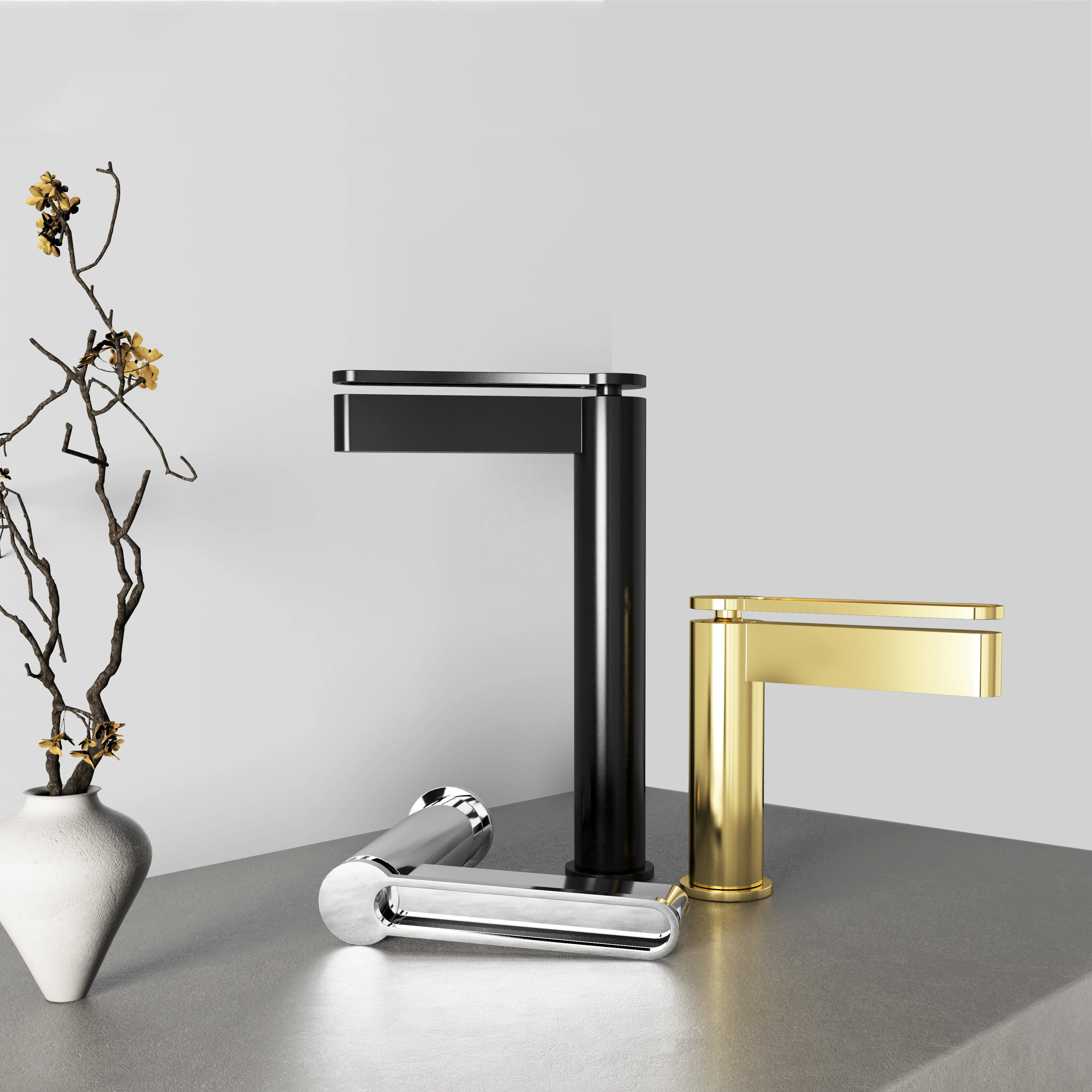 Deck Mounted Sink Faucet 2X 50Cm Flexible Hose Brass Material Brushed Gold Bathroom Single Lever Basin Faucet Mixer