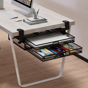 GUDTEKE Mesh Desk Organizer and Clamp-on Swivel Pencil Drawer Desk Hidden Desk Organizer Extra Sturdy C-Clamp Mount System