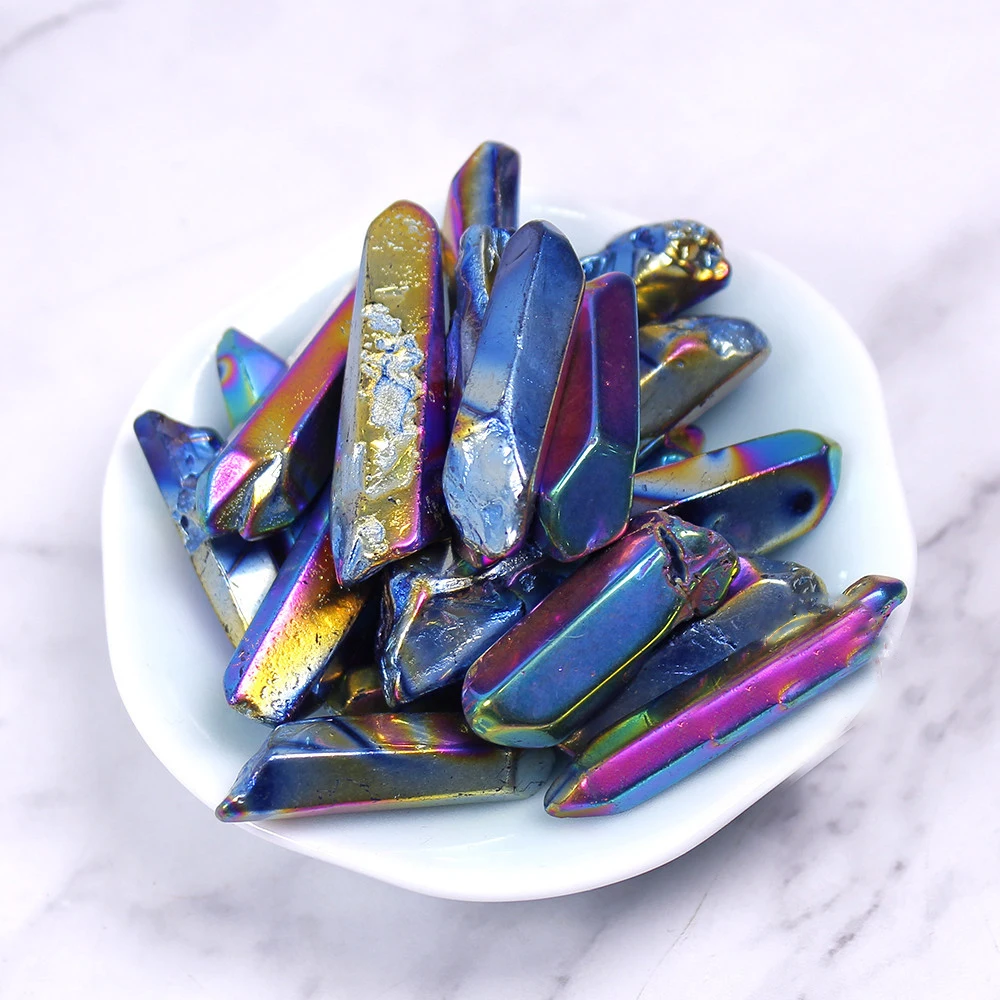 Natural Clear Quartz Titanium Coated Rainbow Crystal Quartz Home Decoration Tumbled Raw Stone