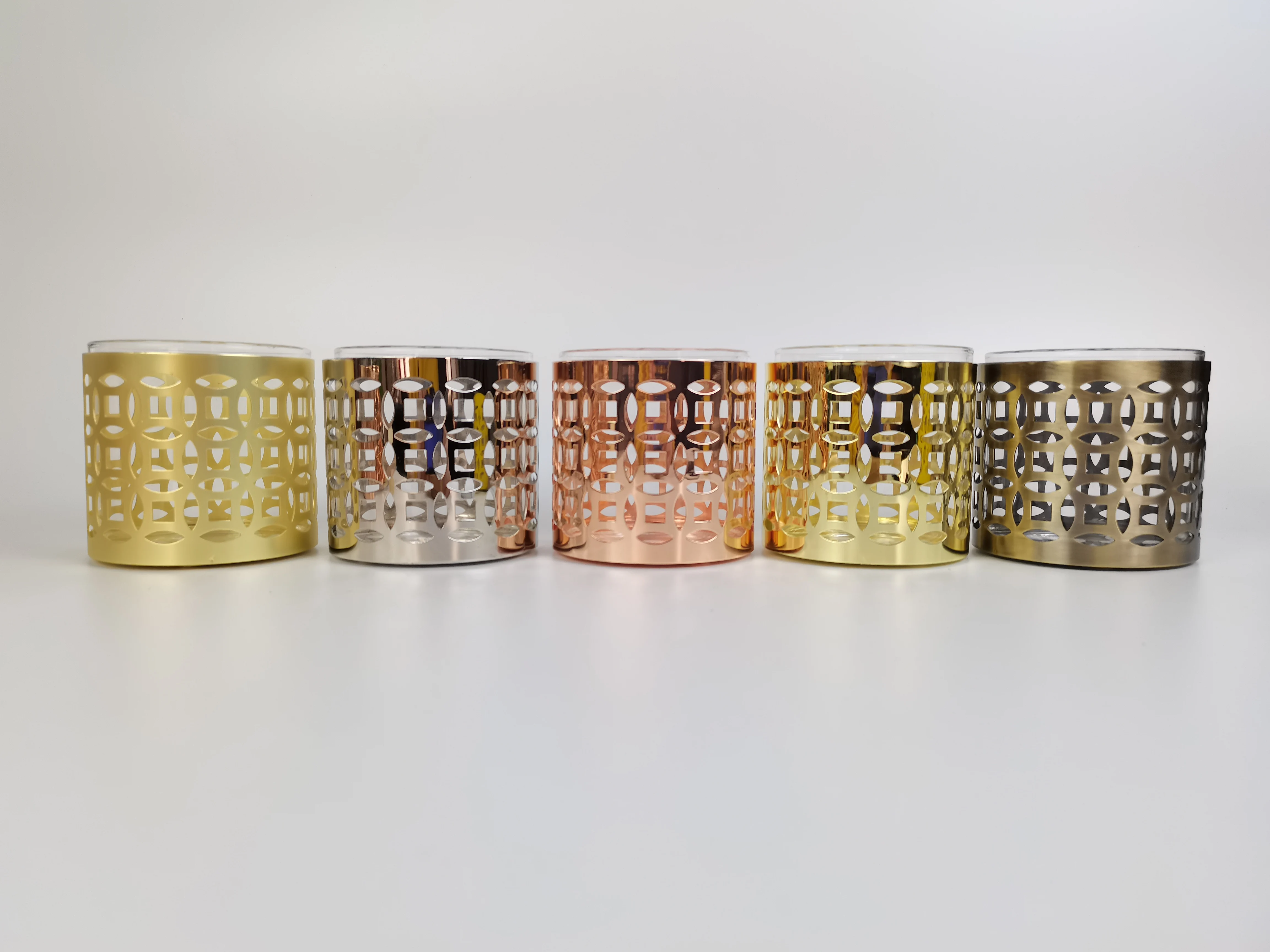 Luxury 14oz Glass Candle Container Glass Tea Light Holder Gift Set with Metal Decoration