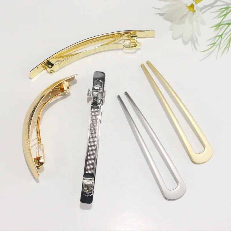 French Vintage Two-piece Long Hair Clips Metal Hair Clips  Automatic Spring Hair Clips