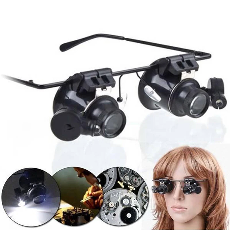 
New Arrive Double LED Lights Eyeglass Magnifier Glass For Repair Clocks Watches 