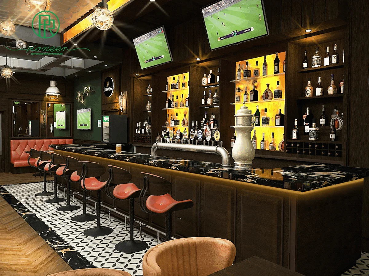 Irish Restaurant Pub Counter Design Sport Bar Furniture Commercial Hookah Lounge Bar Counter for sale