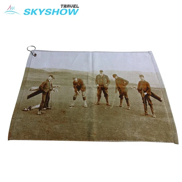 Custom Logo Organic Cotton Microfiber waffle weave Mini Golf Towel With Clip Rings Hook And Eyelet
