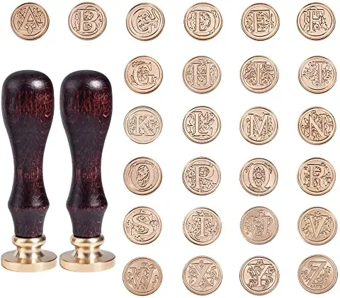 Amazon hote seal A-Z 26 Alphabet Letters Retro Wood Stamp wax sealing Kit