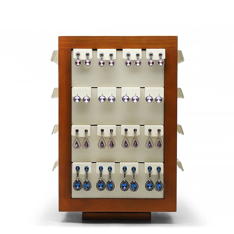 DIGU custom jewelry display earrings ear stud holder counter solid wood Rotate 360 earring stand display