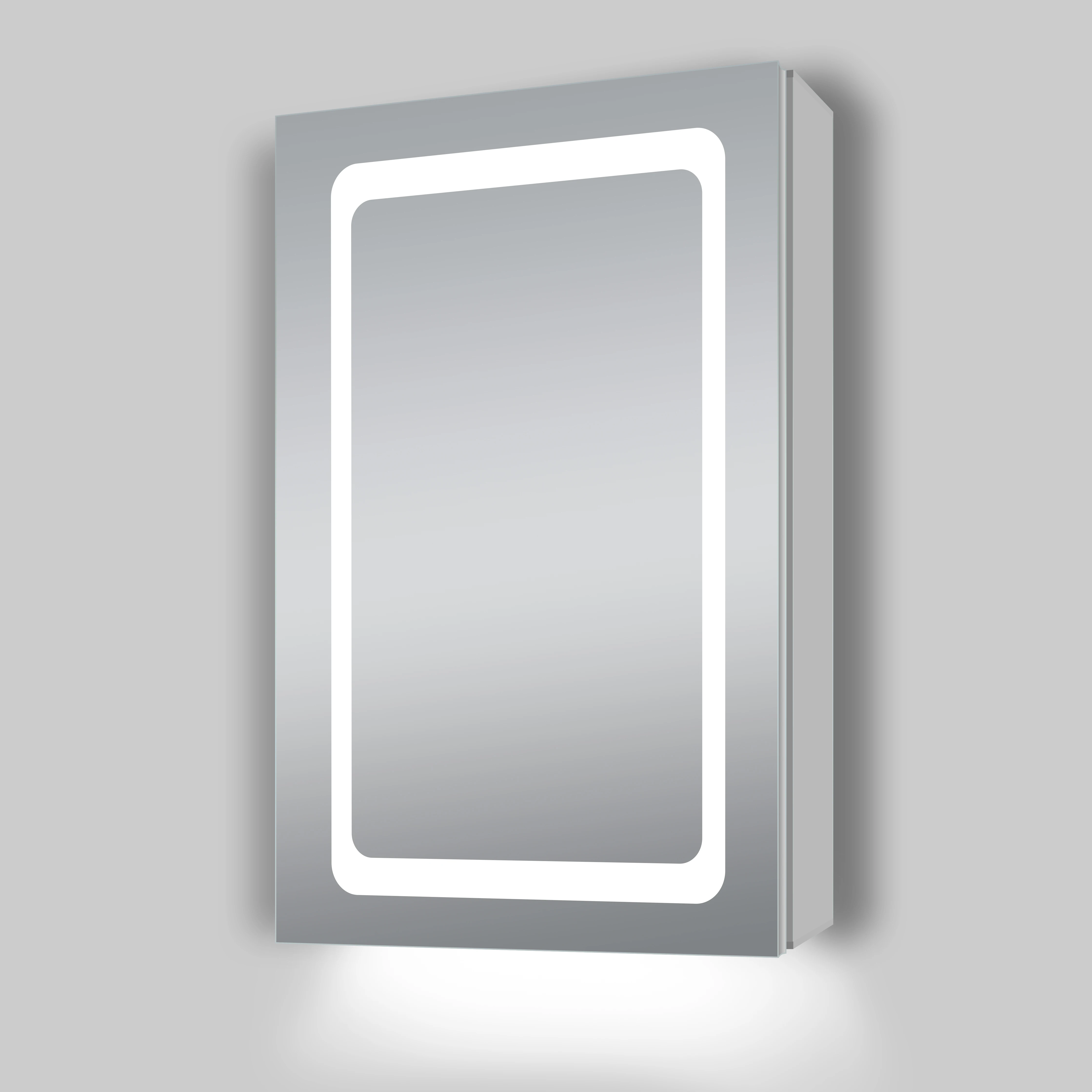 Custom bath room accessories high-end with storage glass shelves LED illuminated bathroom mirror cabinet