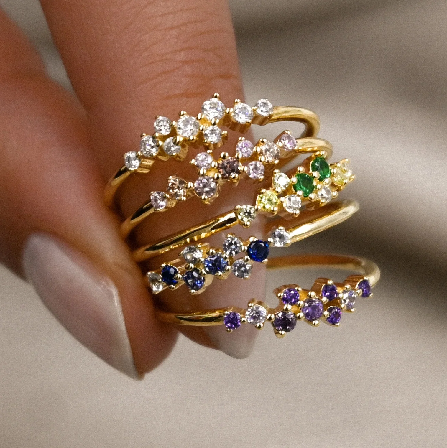 new minimalistic birthstone zircon trend the night sky Inspired twinkling stars Stackable cluster rings jewelry for women girls