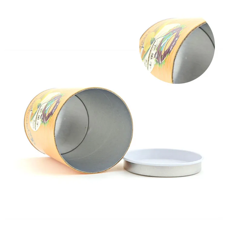 Wholesale custom logo 128g recycled dried fruit packaging tube can food packaging paper with foil inside tube with metal lid