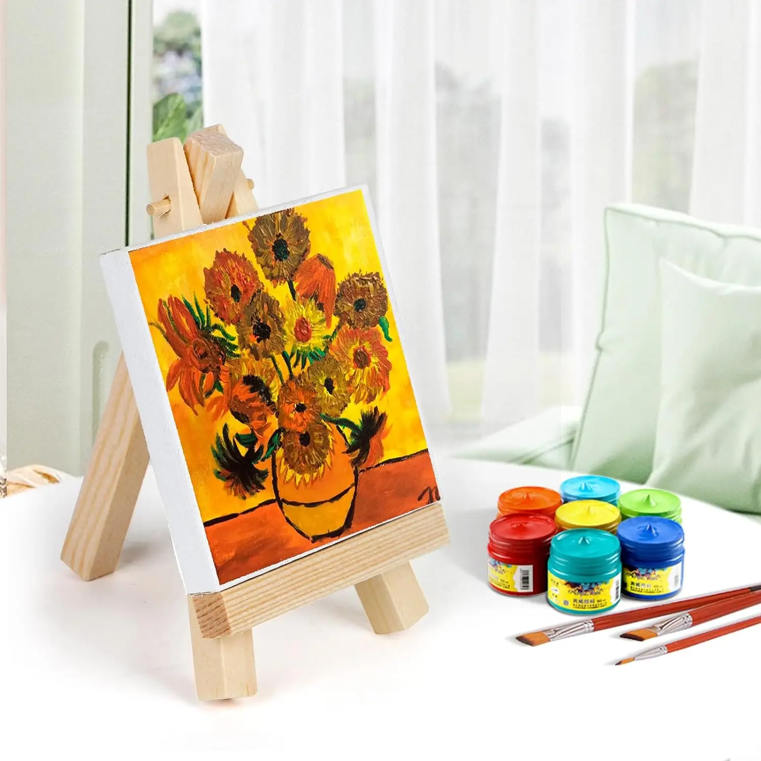 small5x7cm,6x8cm Stretched Mini Canvases Small Painting Canvas with Mini Easel Art Canvases for Painting with Wood Display Easel