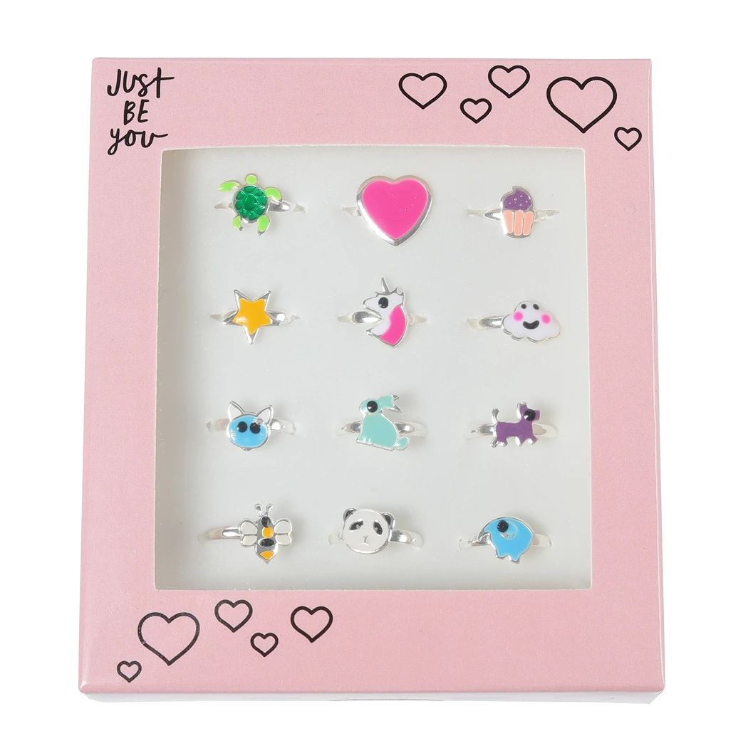 Girls Adjustable Rings, Unicorn Ladybug Butterfly Flower Moon Cute Finger Rings Princess Dress up Play Jewelry for Children Kids