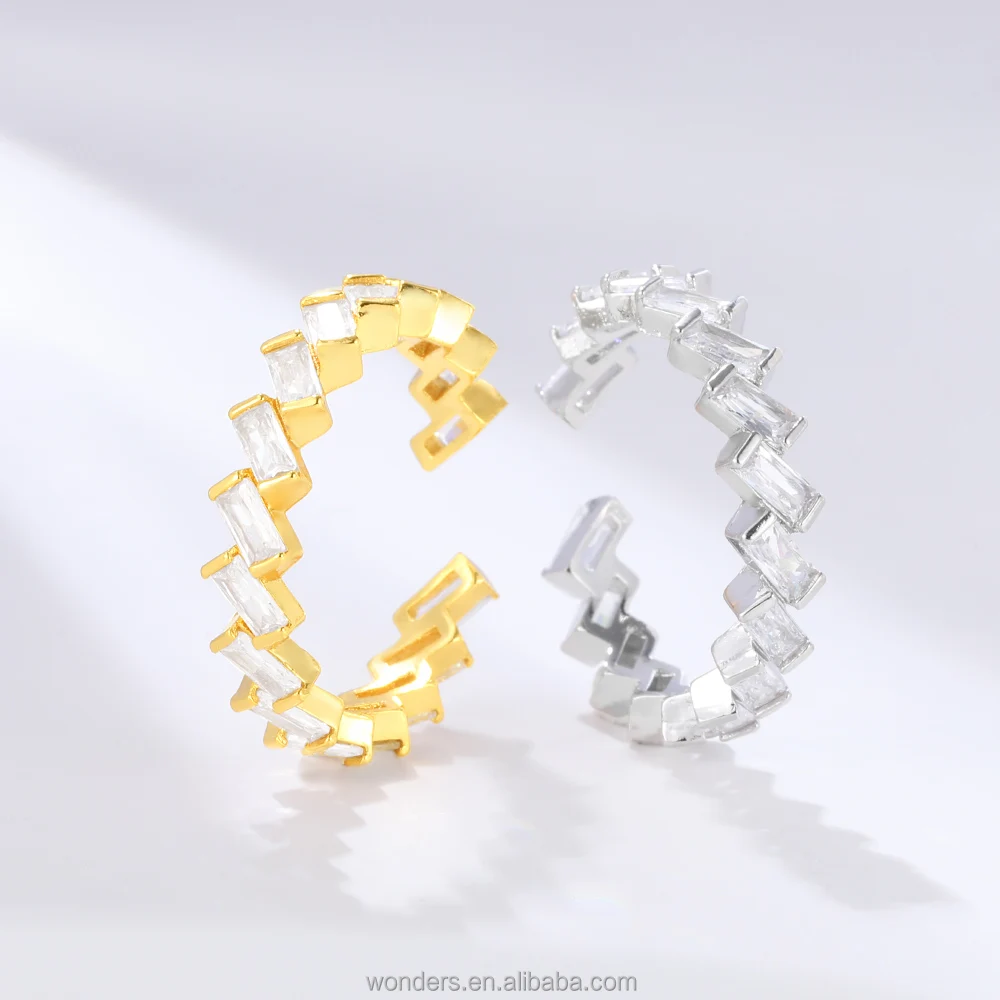 Luxury Clear Baguette Cut CZ Statement Ring Band Elegant Rings for Mother Girl Friend