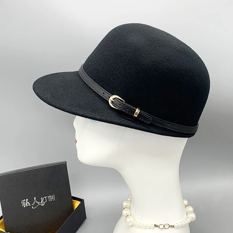 Hot Sale Horse Riding Hats Retro Trendy Dome Bucket Hats Plain Color Belt Wool Warm Top Adjustable Felt Fedora Hats