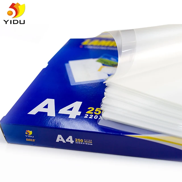 Yidu Sails Letter Size 3mil 5mil Glossy Matte White Thermal lamination Sheet a4 Pouch Film for Paper Hot Lamination