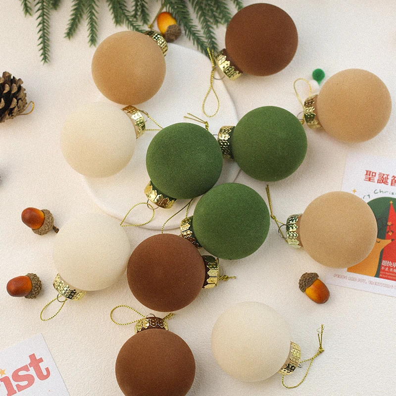 JOYWOOD Velvet Christmas Balls Flocked Christmas Tree Ball Ornaments Plastic Balls Xmas Decorative Hanging Ornaments