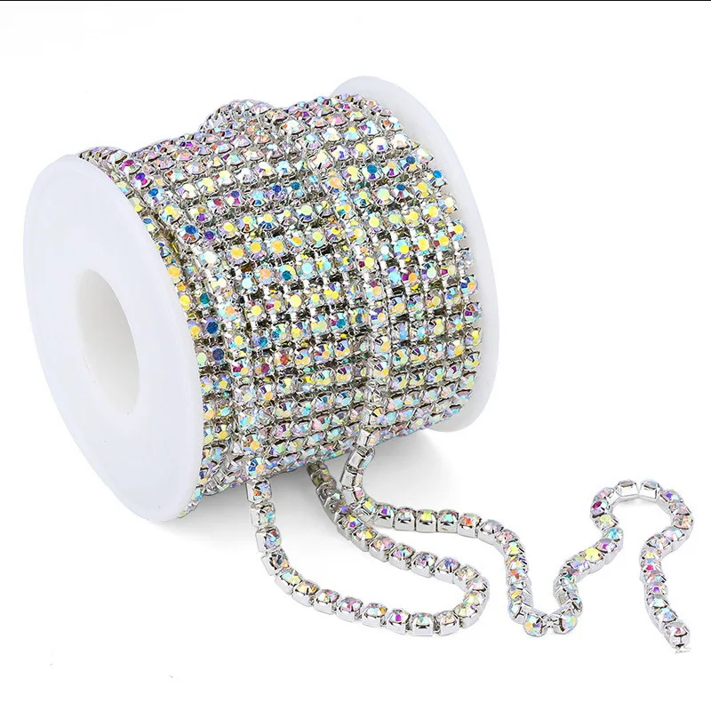 Wholesale Dress Accessories Pearl Diamond Mix Chain Silver Gold Copper Crystal Rhinestone Cup Chain Roll for Sewing Crafts DIY
