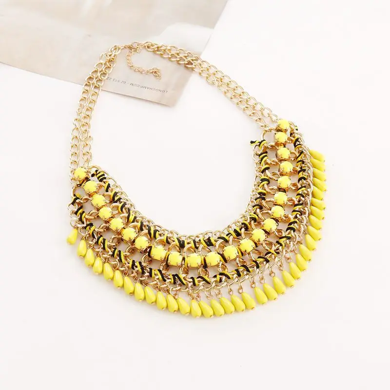 Boho Wholesale Personality Turquoise Short Necklace Thai Wax Wire Braided Clavicle Chain