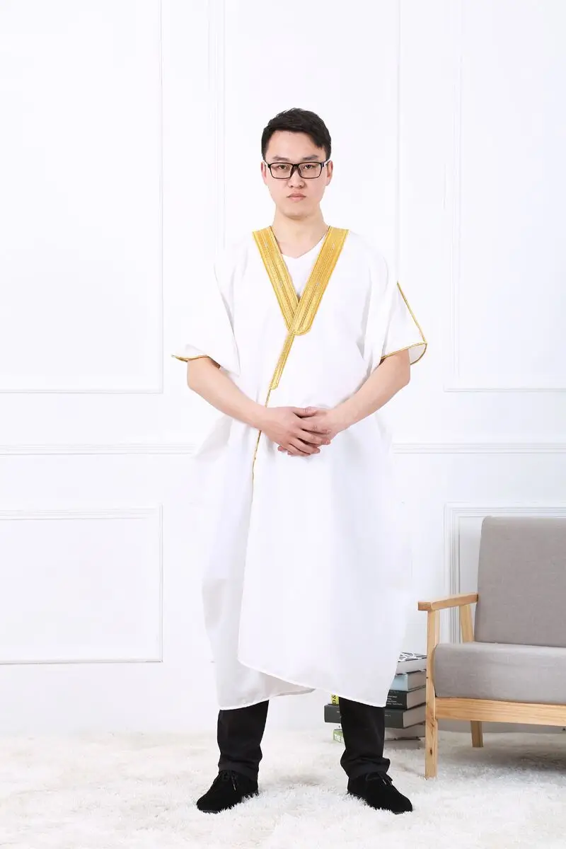 2021 Мужская тонкая туника с золотой нитью и вышивкой с золотой каймой средневосточное Африканское мусульманское платье