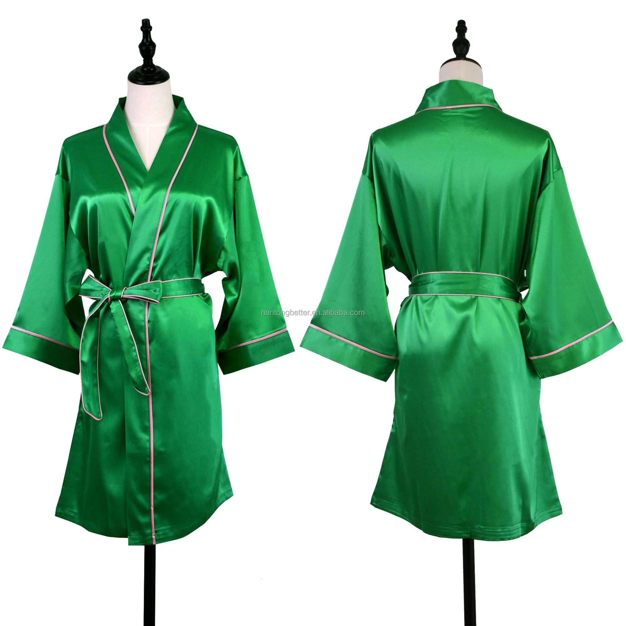 Hot Selling Luxury Soft Women Short Kimono Robes Bride Robe With Piping Seam Pockets For Wedding Party Satin Bathrobe