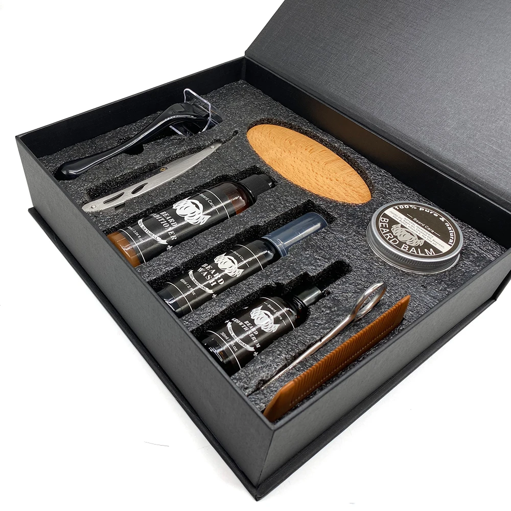 Custom Luxury Beard Grooming Kit Private Label Roller Growth Serum Oil Beard Growth Kit For Gentleman