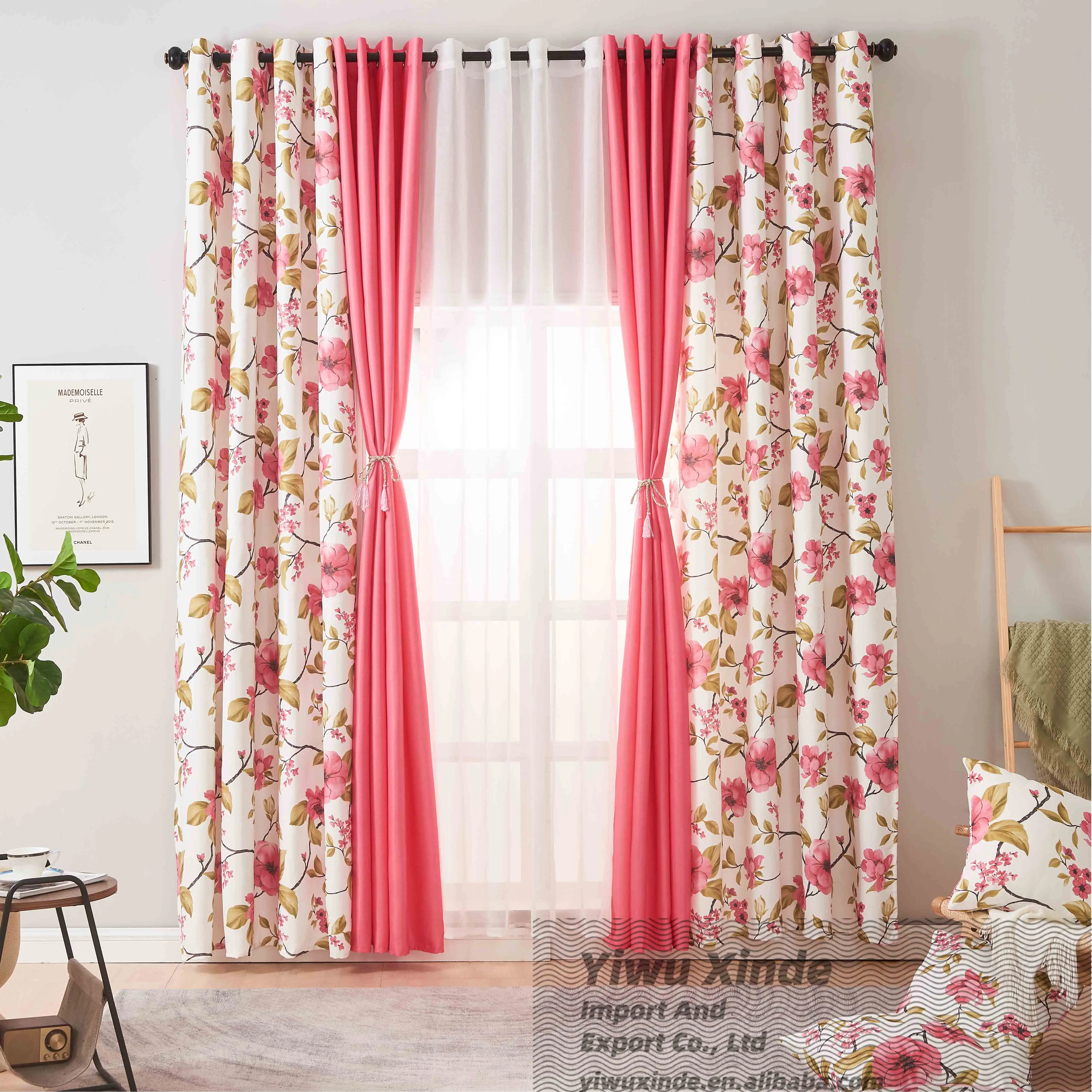 2024 New style  floral design blackout decorative window curtain fabrics blackout curtains for living room