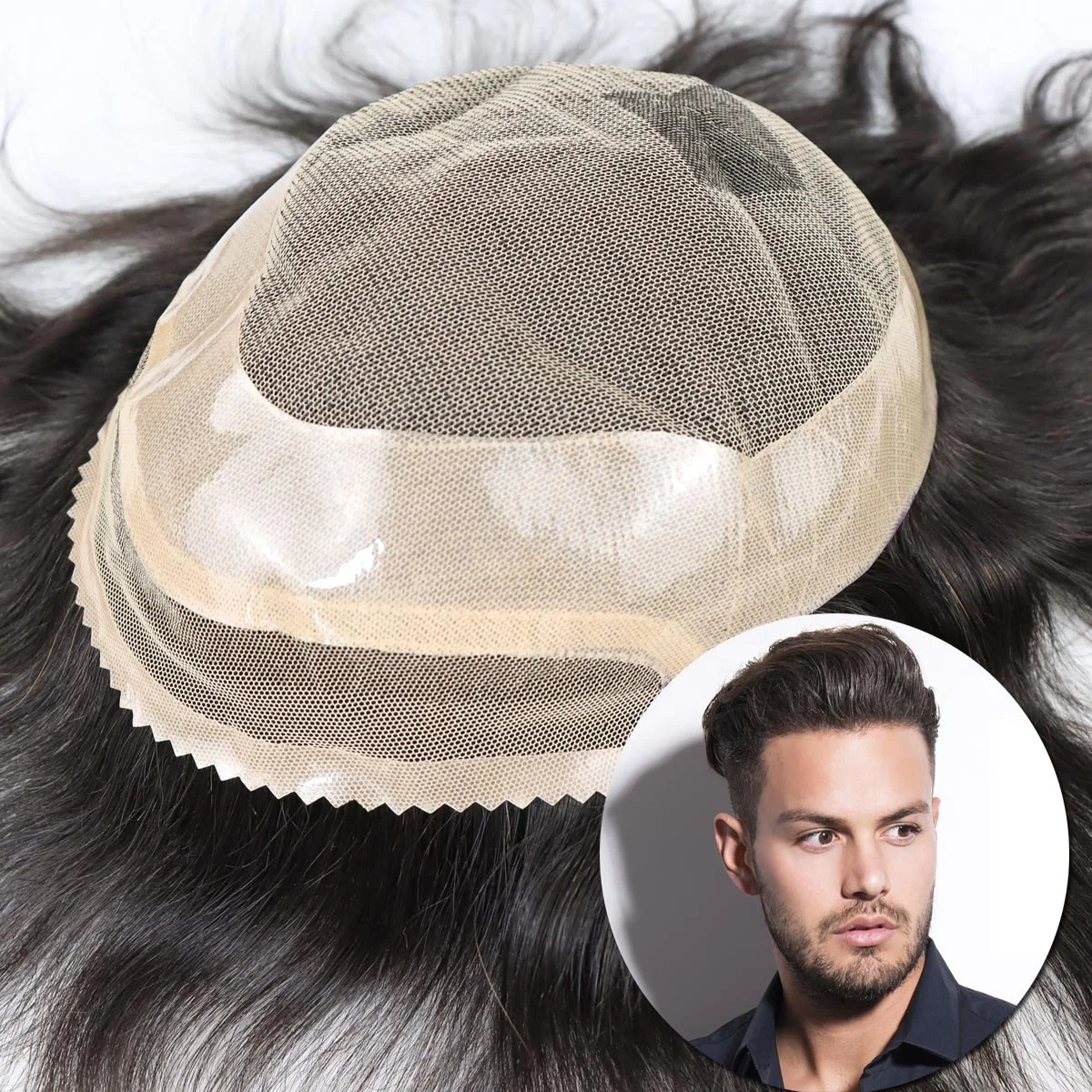 Durable Indian Human Hair Prosthesis For Men Breathable Natural Hairline French Lace Front Toupee