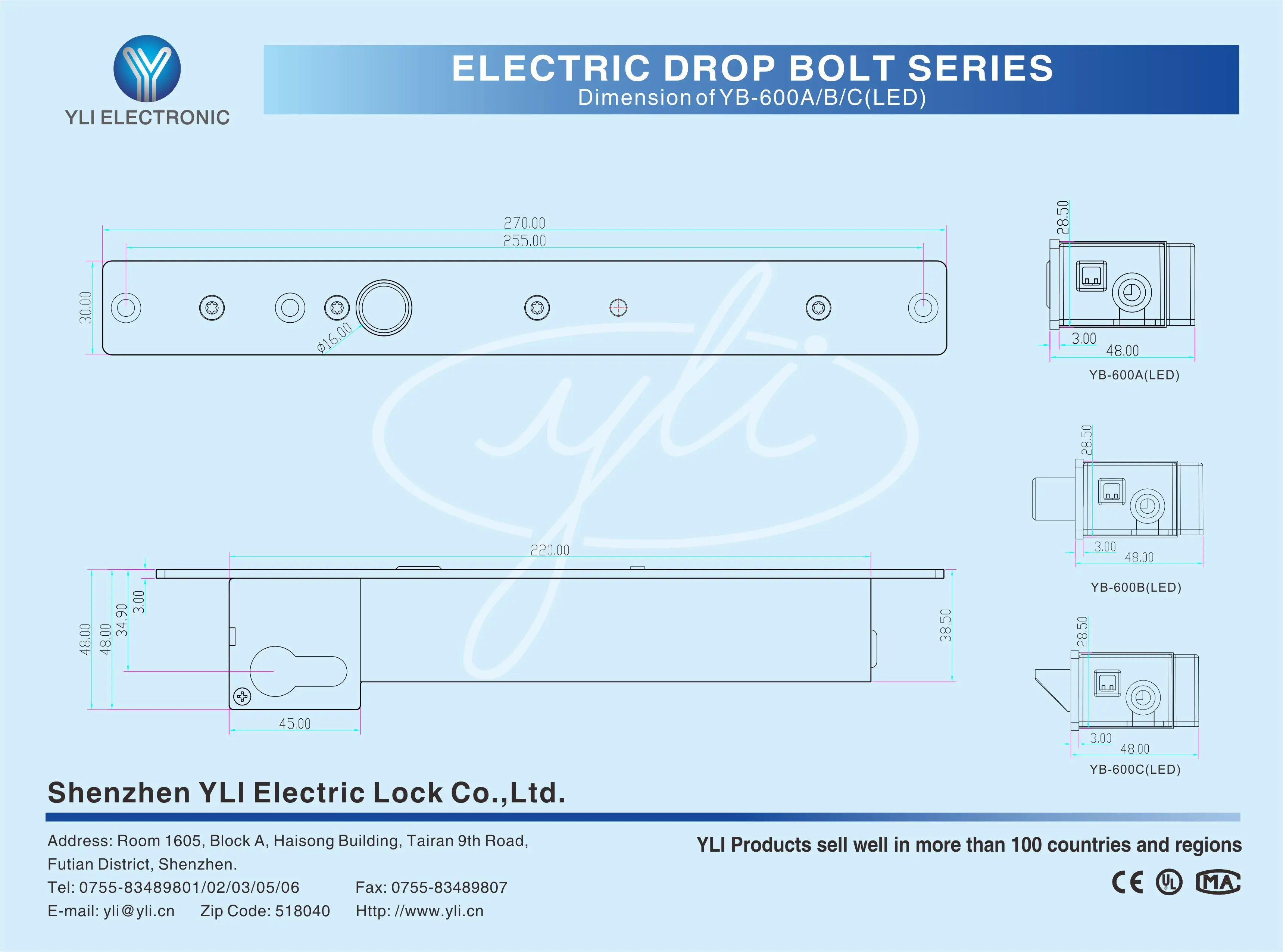 Fail Secure Electric Bolt W/Cylinder and LED YB-600B(LED)