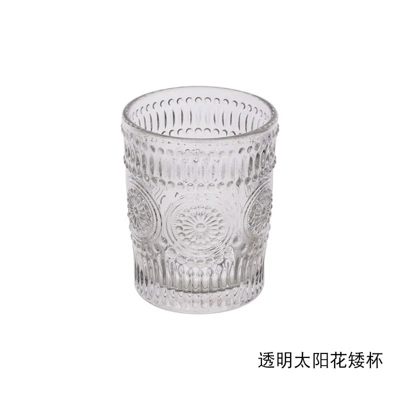 Wholesale Cheap Embossed Sunflower Design Classic Water Drinking Juice Jug Goblet Glass