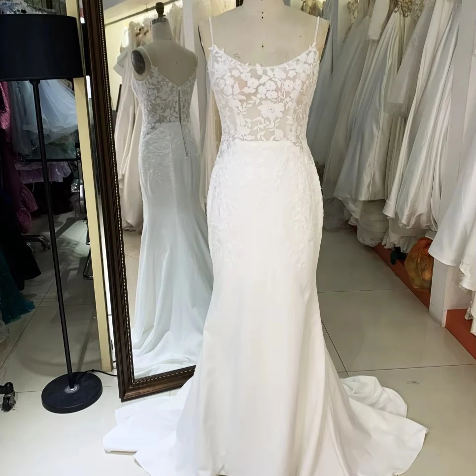 2025 New elegant long gown mermaid wedding dress lace tulle net formal guest ladies women for bride girl