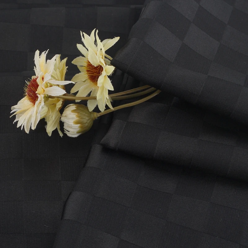 
High Quality Black Satin Fabric 95% Polyester 5% Spandex Plaid Color Elasticity Jacquard Textiles For Sewing Crafts 