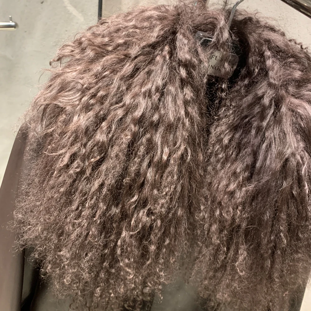 New arrival real sheep fur coat crop brown leather jackets leather jacket with mongolian fur