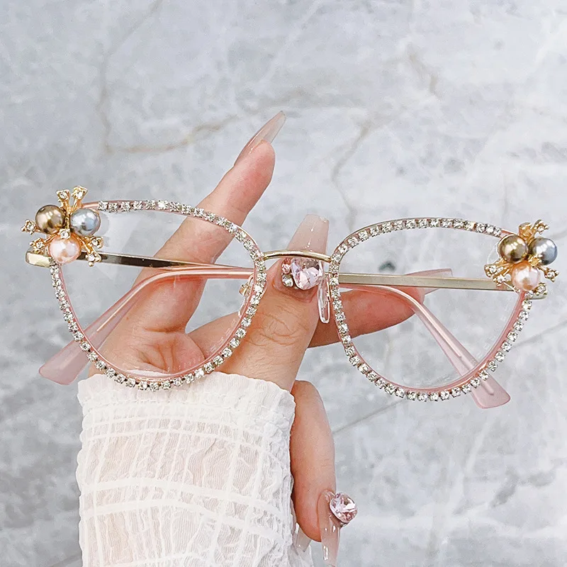New Cat Eye Glasses With Rhinestones Metal Frame eyeglasses Can Be Accompanied By Myopia Anti Blue Light Eyewear Women