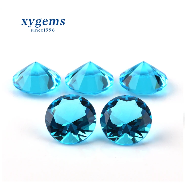 Cheap Ocean Blue Crystal Glass 20mm Round Brilliant Cut Synthetic Fake Diamond