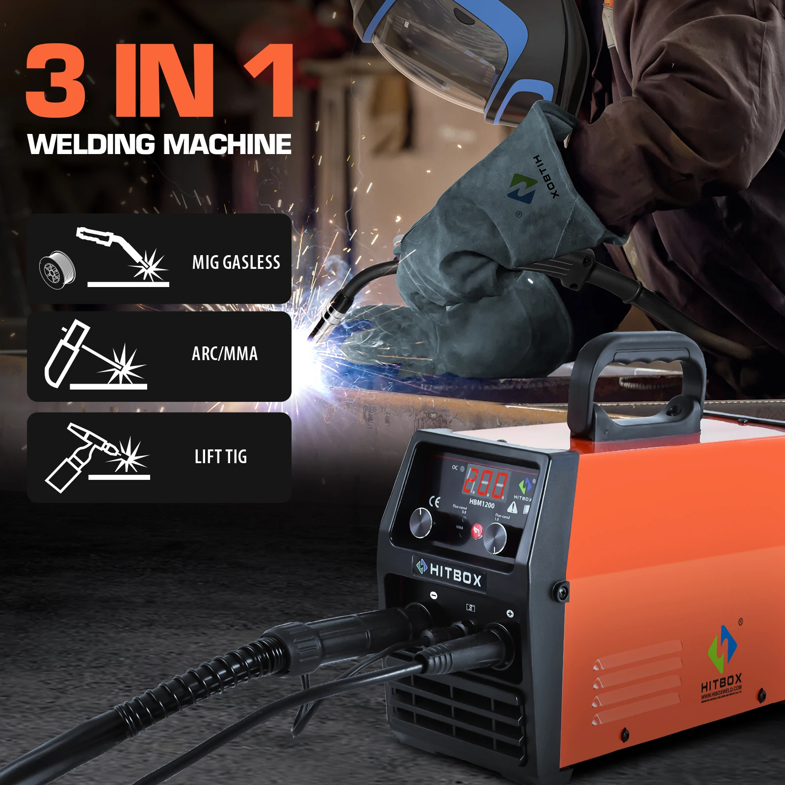 HITBOX HBM1200 инвертор MIG/TIG/MMA 3 в 1 MTM-200A сварочного аппарата