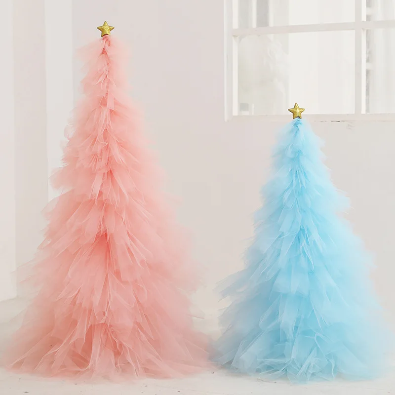 Wholesale Christmas Ins Blue Mini Mesh Christmas Tree Creative Girl Heart Pink DIY Desktop Decoration