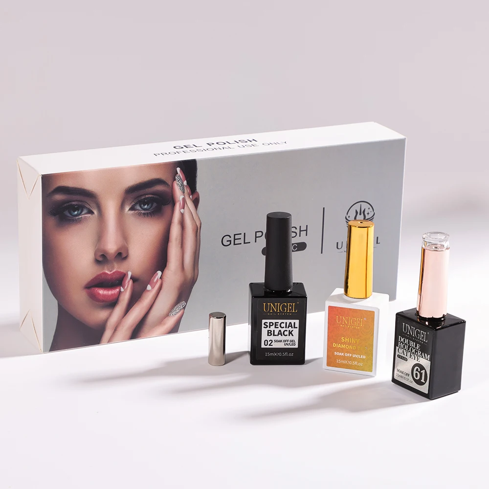 Unigel HEMA Free Chrome Powder Kit Galaxy Chameleon Effect Laser Cat Eye Magnetic Nail Gel Polish Set with Magnet Stick