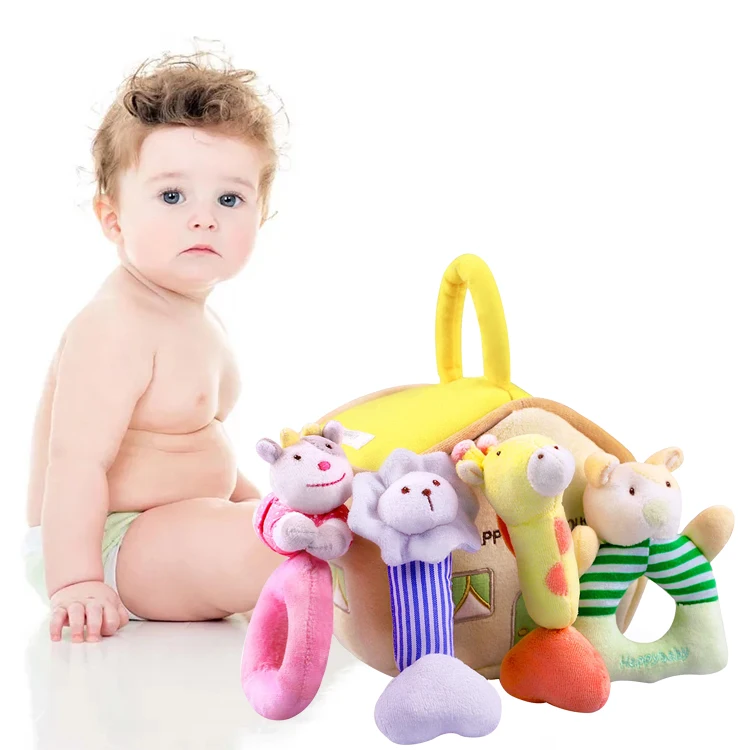 Sonajero bebe soft 0-12months baby house set animal plush rattle toys for gift
