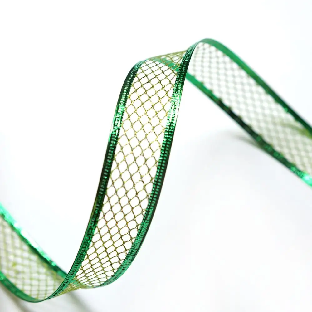 Bulk Red Metallic Flowers Wire Edge Mesh Wired Ribbon