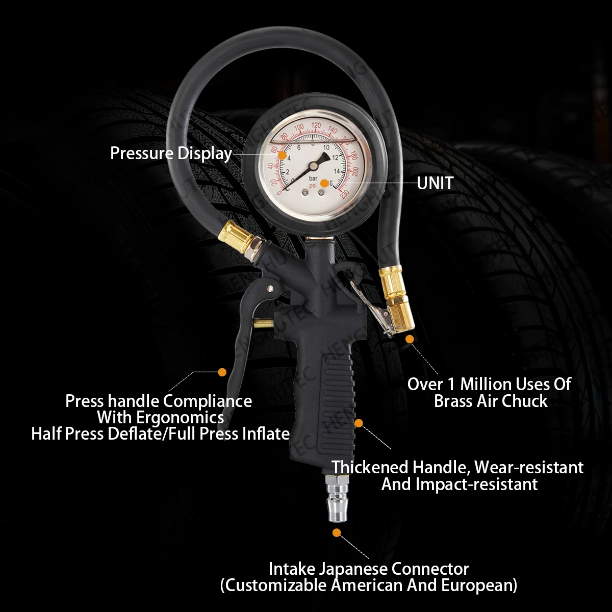 Accurate MCN-523 Digital Tire Pressure Gauge - LED Display, Customizable Preset for Vehicle Safety