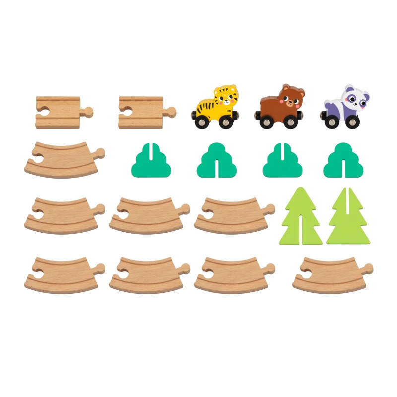 Wooden Construction Train Set Children Railway Track Road Race Animal Car Cognitive Slot Toys for Kids