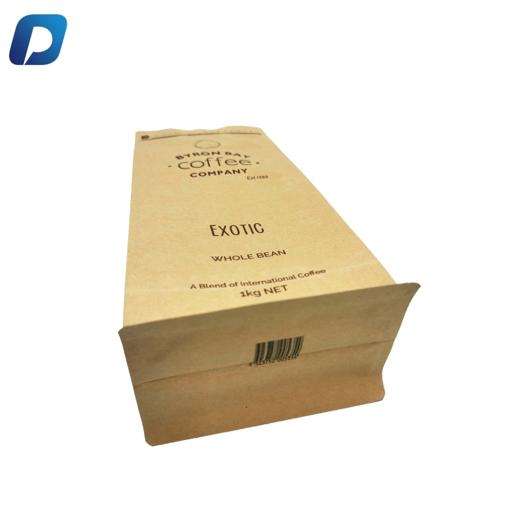 Kraft Paper Stand Up Coffee Bag/Flat Bottom Pouch with Air Release Valve and Reusable Side Zipper