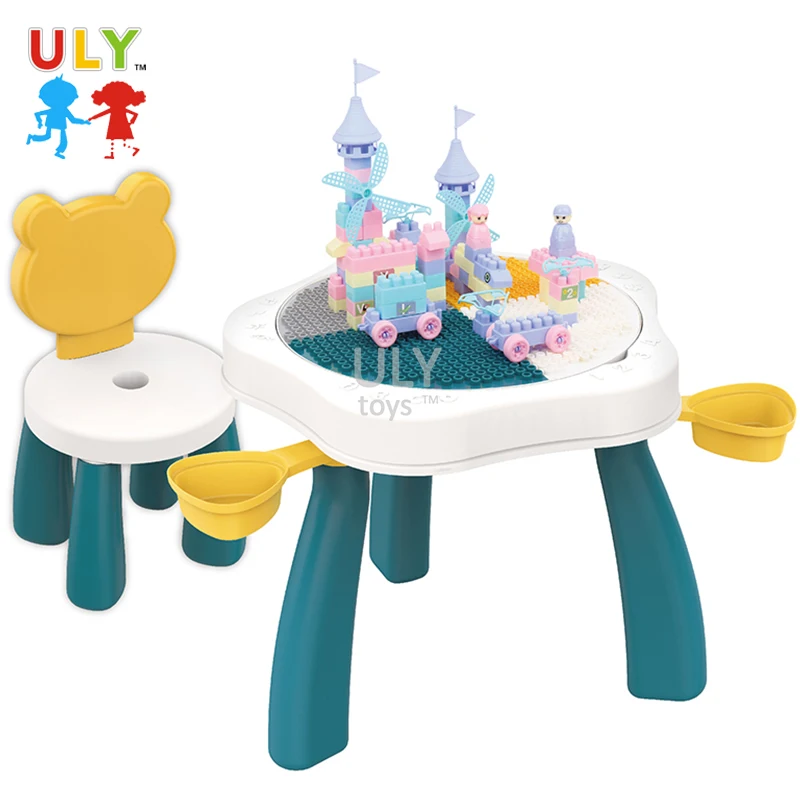 DIY Building Blocks Desk Educational Learning Study Desk Kids Building Block Set Creative Blocks Table With Chair For Children