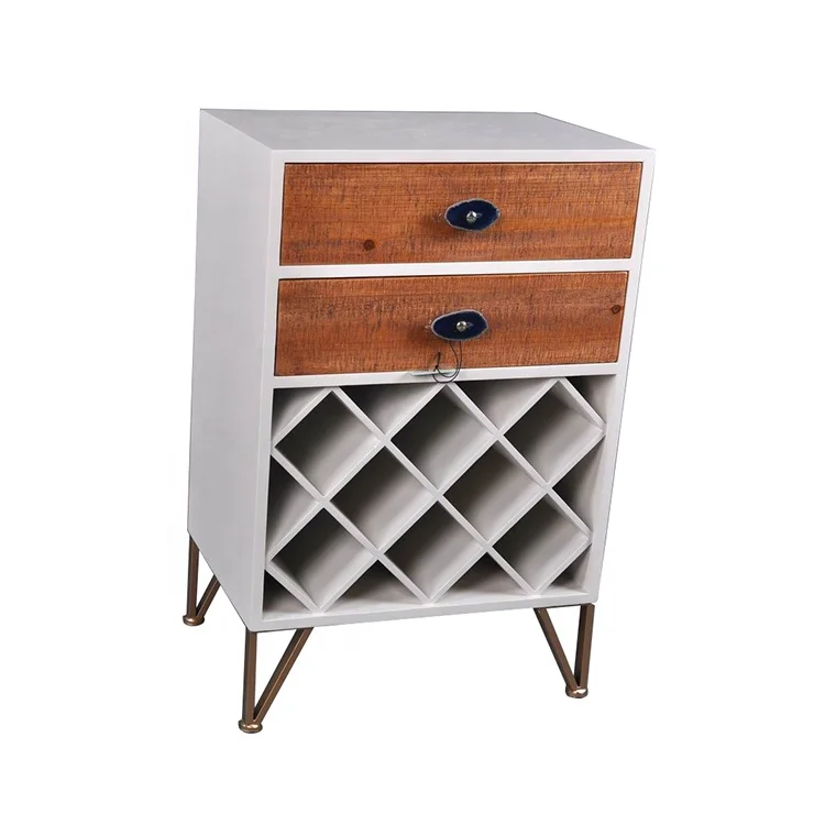 Mayco Modern White Flatware Storage Wood Dining Room Cabinet Chest of Draws with Wine Rack