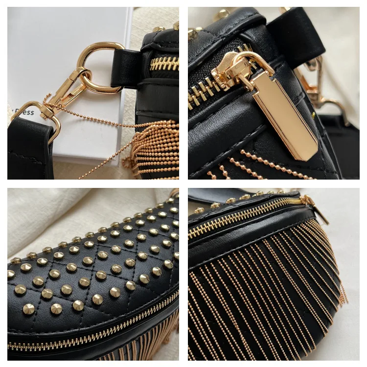 Women Fanny Pack Rivet Casual Shoulder Bag Broadband Chest Bag Tassel Female Bag  DOM107