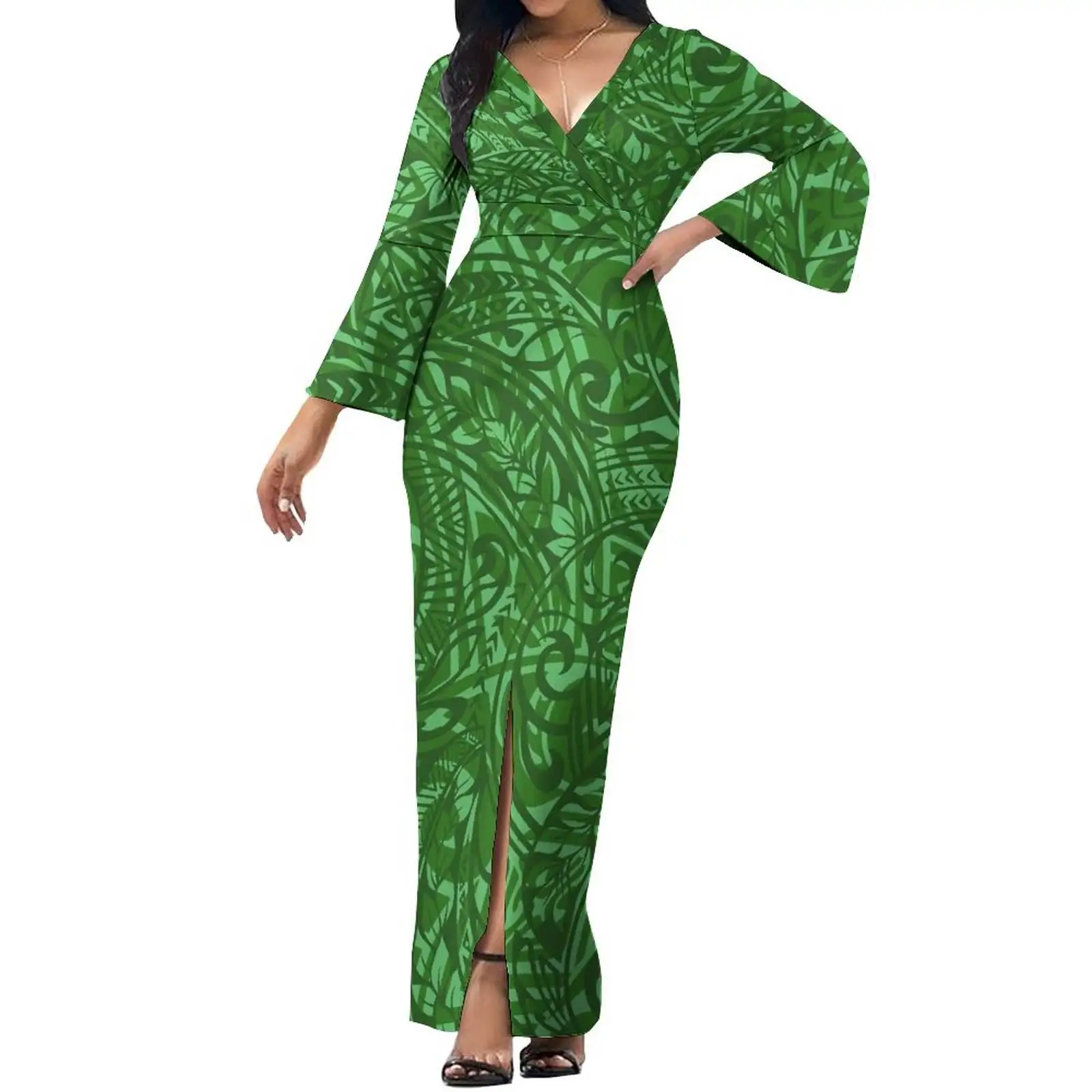 Top Quality Custom Polynesian Tattoo Samoan Dress Palaka Hawaiian Plaid Print V Neck Ladies Dress Vestidos Elegantes Para Mujer