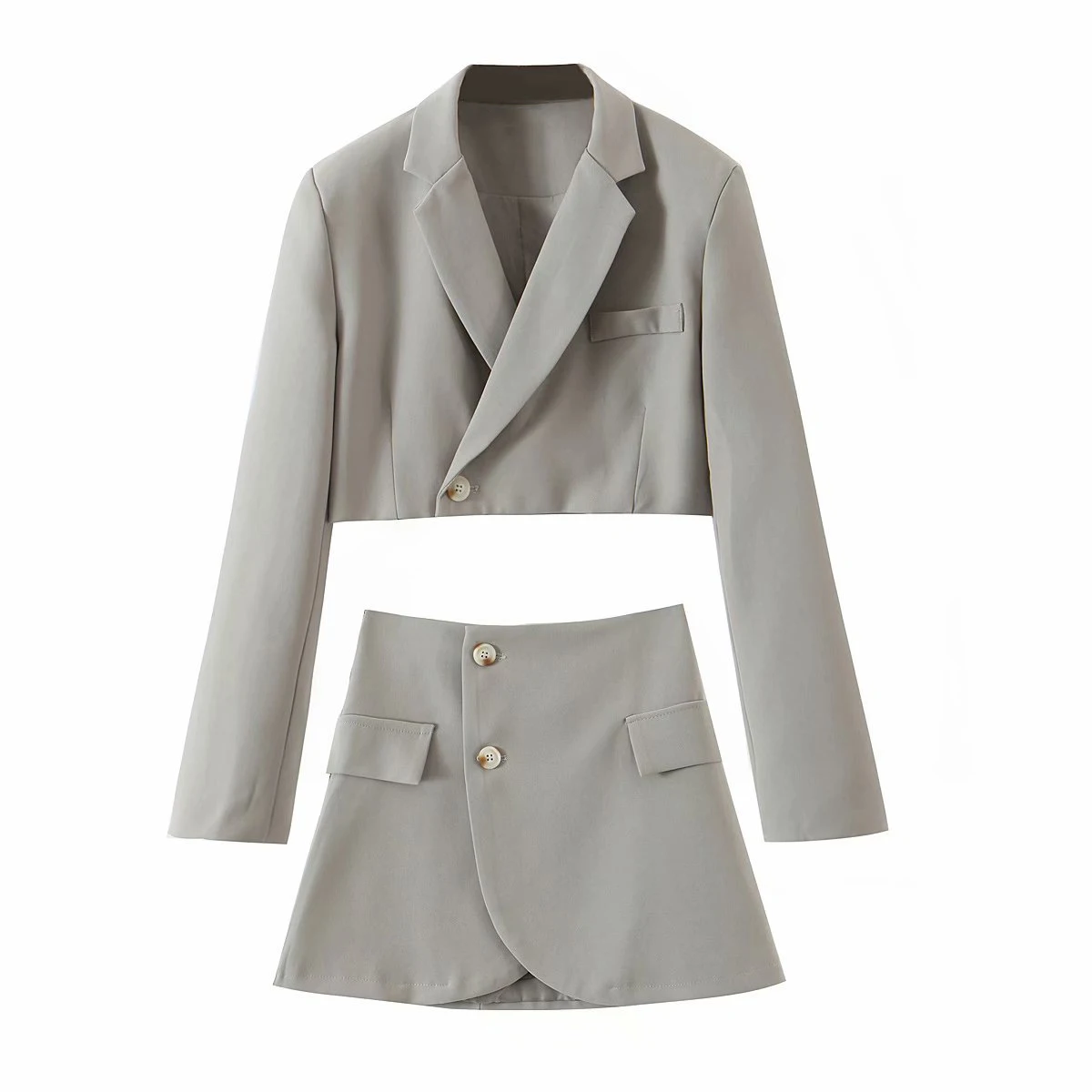New Oblique Button Short Blazer Jacket & High Waist Pocket Skirt Set Skirt and Blazer Set Blazers Ladies Women Two Piece Sets