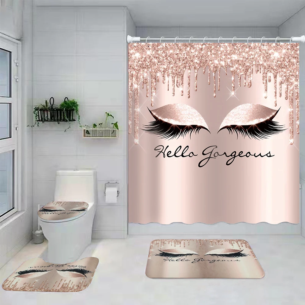 Fashion Polyester 3d Printed Waterproof Fabric Bathroom Set Mildew Proof Shower Curtain Sets 4 Pieces for Bathroom