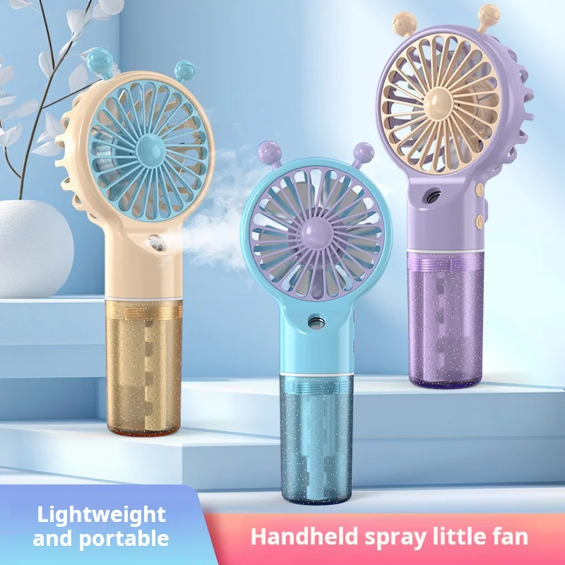Portable Handheld Rechargeable Fan Cartoon Silent Night Light Mini Led Fan For Outdoor