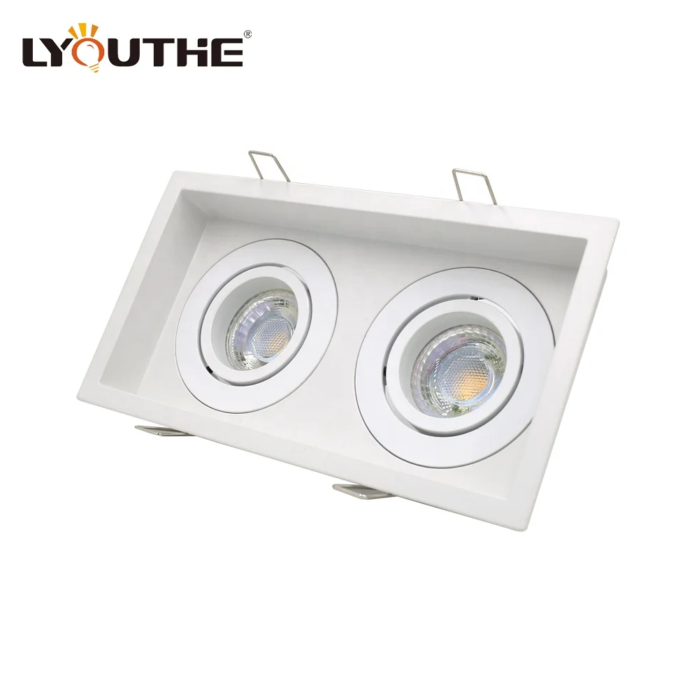 Square rotatable angle ceiling recessed gu10 mr16 double head grille spot lights for mall