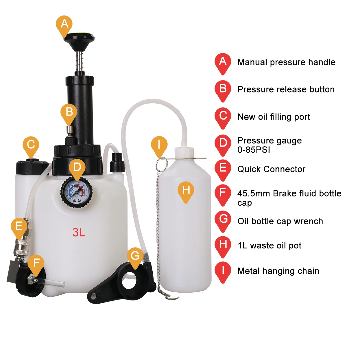 Auto Repair Tools 3L Pneumatic Fluid Extractor Oil Drainer Oil Changer Tool Brake Bleeder Kit Automotive Tools